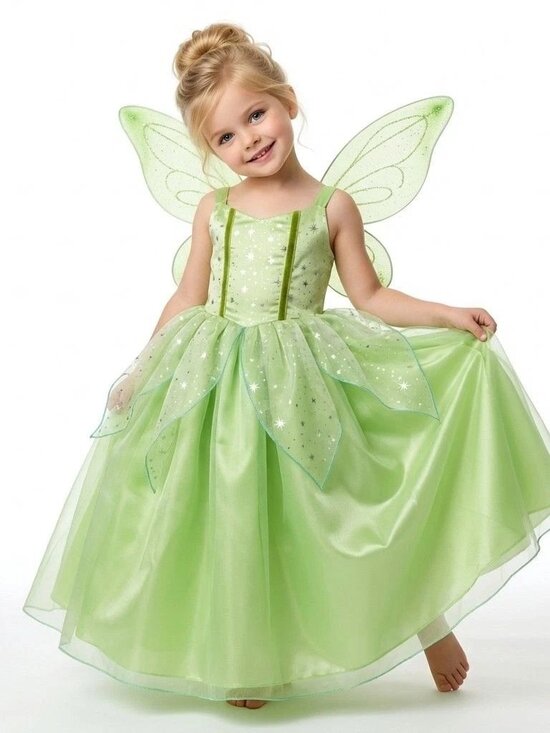 Other - Girls Tinker Bell Fairy Costume Dress Green Wings Birthday Party Outfit (Size 6)